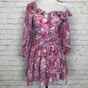 NWT For Love & Lemons Sofia Dress Size XS Pink Purple Floral Ruffle